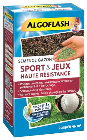 ALGOFLASH Semence Gazon Sport & Jeu Haute Résistance, 1 kg, SEMHR 1, Bleu