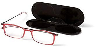 ThinOptics Brooklyn Reading Glasses 2.50 Rectangular Red Frames With Milano Magnetic Case - Thin Lightweight Compact Readers 2.50 Strength
