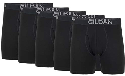 Gildan Men's Underwear Cotton Stretch Boxer Briefs, Multipack, Black Soot (5-Pack), Medium