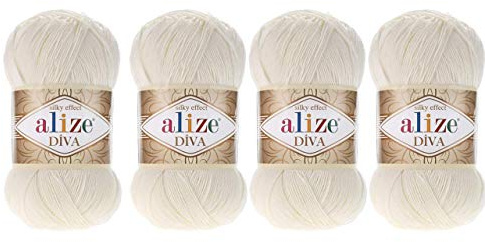 Hand Knitting Yarn 100% Microfiber Acrylic Yarn Alize Diva Silk Effect Thread Crochet Art Lace Craft Lot of 4 skeins 400gr 1532yds (62)