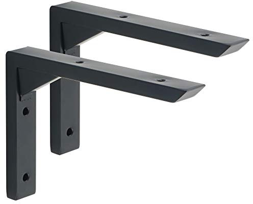 Mooche 2PCS Heavy Duty Shelf Brackets 6 inch, Black Wall Brackets for Shelves, Stainless Steel Triangle Shelf Support with Screws for Living Room Bedroom Garage