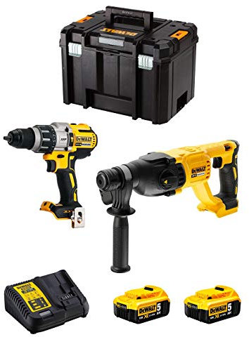 DeWALT Kit DWK222 (Taladro Percutor DCD996 + Martillo Perforador DCH133 + 2 Baterías de 5,0 Ah + Cargador + TSTAK VI)