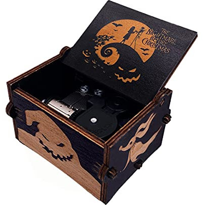 Youtang Music Box Clockwork Halloween Christmas Painted Wind Up Musical Box Laser Engraved Wood Musical Gifts for Fans (Yellow-Black-Windup)