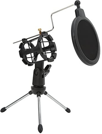 Soporte de Micrófono de Escritorio Plegable, Micrófono de Escritorio Antivibración Soporte de Trípode Soporte Soporte de Micrófono de Mesa con Filtro de Pantalla de Viento para Estudio