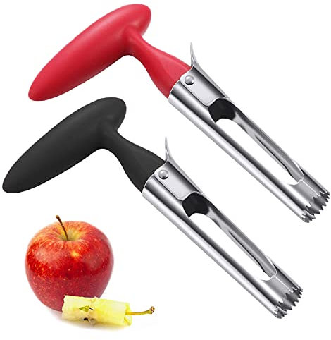 Apfelentkerner, 2 Stück 304 Edelstahl Apfelausstecher, mit Scharfer Gezackter Klinge und Ergonomischem Griff, Leicht zu Enukleieren, für Gemüse und Obst, Rot, Schwarz