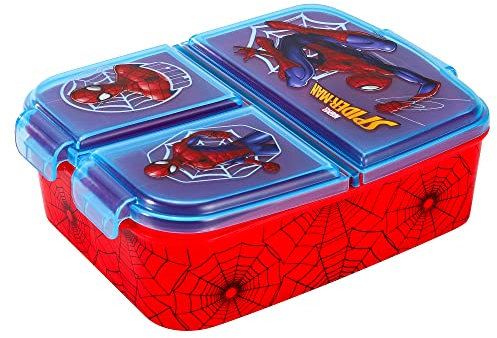 Zawadi Global Spiderman Kids Childrens Multi Compartment Rectangular School Travel Lunch Food Box Sandwich Bento Container, BPA Free
