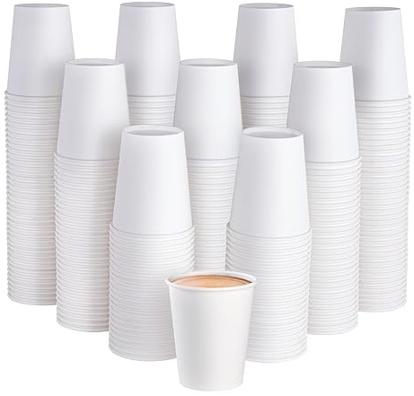 JOLLY PARTY 300 Pack 8 oz Disposable Paper Coffee Cup, Hot/Cold Beverage Drinking Cups for Water, Paper Coffee Cups, White Paper Hot Coffee Cups