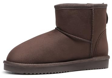 DREAM PAIRS Damen Schneestiefel Winterstiefel Snow Boots Bequeme Flache Schuhe Wärme und Komfort FuzzyClassic I Niedriger Stiefel,Size 41.5,Braun,DSB214-1