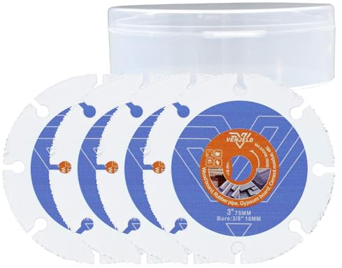 VENJELD Carbure Disque pour Bois 75mm - 4Pièces Disque à Tronçonner sous Vide avec Alésage 10mm pour Bois Gypse Caoutchouc Tuyau Plastique