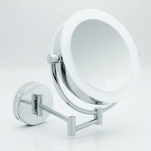 Libaro Kosmetikspiegel XXL Tokio – LED Schminkspiegel 3x/7x Vergrößerung – Wandmontage mit Dimmer & Auto-Off – ausziehbarer Beautyspiegel Ø 18,5 cm – Betrieb mit Batterien oder USB-Kabel