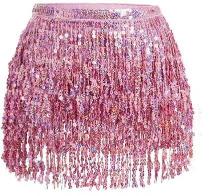 Glitzer Damen Rock für Bauchtanz Mini Pailletten Kostüm - Tanzkleid Rave Outfit Hüfttuch für Damen Mädchen