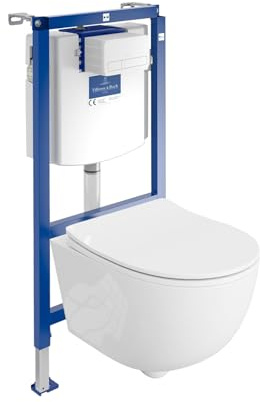 ViConnect H112 - Elemento da parete per wc da incasso con pannello di controllo + gancio a parete, WC Brava bianco, senza bordi, set completo | Cassetta di risciacquo da incasso | Set completo