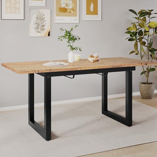 Merax Esstisch, Ausziehbar Esszimmertisch mit Tischbeine aus Metall, Rechteckiger Küchentisch für Wohnzimmer und Esszimmer, Holzfarbe