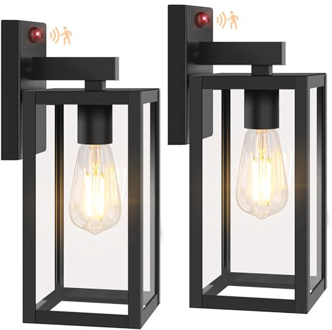 BesLowe 13 Upgraded Motion Sensor Outdoor Wall Lights, 2-Pack Dusk to Dawn Porch Light Outdoor Wall Sconce Lanterns, 3 Lighting Modes Exterior Lighting Fixtures, Black Outside Lights for House Garage