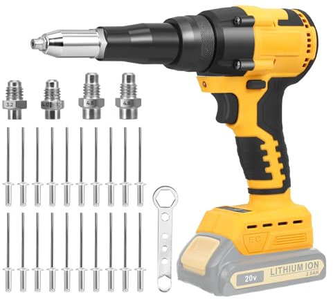 Cordless Rivet Gun Compatible with Dewalt 20V Battery, 3/16 5/32 1/8 Brushless Rivet Gun with LED Light, Adjustable Speeds & 20 Rivets, Portable Automatic Rivet Nut Gun Kit (Batteries not Included)