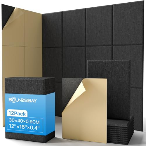 Soundsbay Paneles acústicos autoadhesivos, 12 unidades, absorbentes de sonido, aislamiento acústico, aislamiento acústico, para pared de alta densidad, para tratamiento acústico y decoración de pared,