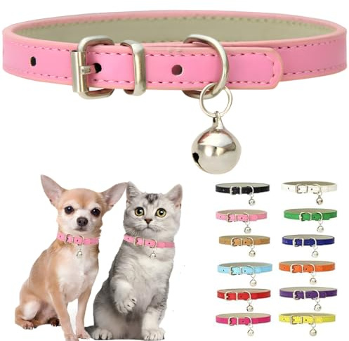 Collare Rosa per Gattini Con Campanellino, in Pelle PU, Collare per Cani di Taglia XXS per Cani Piccoli, Collare Morbido per Cuccioli Con Campanellino, Fibbia Regolabile per Gattini, Femmine Piccole