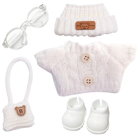 ZXTGBQ Vestiti per Bambola, Vestiti per Peluche da 17 Cm, Accessori per Bambole, per Bambini e Collezionisti con Berretto e Borsa, Bianco (Non Include i Peluche)
