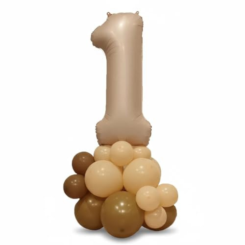 1st Birthday Balloons, Number 1 Balloon, Brown Balloon - 40 Inch Caramel Foil Number 1 + 10 Khaki + 15 Nude Latex Balloons for Baby Shower Party Decoration