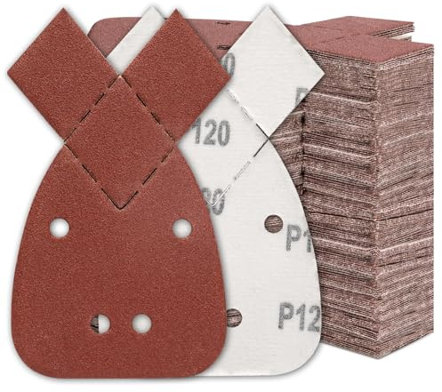 SHALL Set di fogli abrasivi Mouse da 120 pezzi, 13,7 x 9,7 cm, 2 testine di carta vetrata sostituibili da 4 cm, i tamponi abrasivi contengono grane 40/60/80/120/180/240