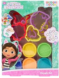 Gabby's Dollhouse Kit de pâte à modeler Okidoki Dough avec 6 couleurs et 9 moules, pâte à modeler pour enfants à partir de 3 ans, kit de pâte à modeler créatif avec emporte-pièces, produit officiel