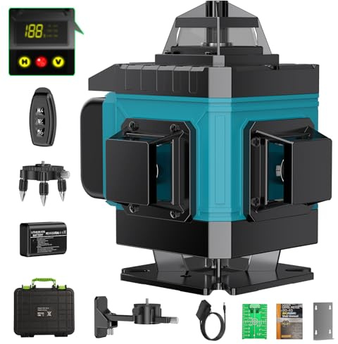 Livella Laser Autolivellante 16 Linee, 4 X 360 °Livello Laser Autolivellante Blu, 2 x Batterie, Autolivellante, Supporto rotante, Telecomando Cabina di rilevamento
