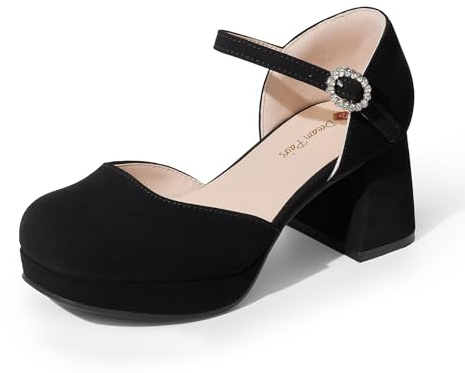 DREAM PAIRS Kids Elegant Dress Pumps | Parties proms and weddings, chunky sole, square toe, soft lining, cushioned heel, buckle strap, non-slip