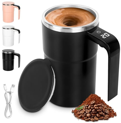 Mineup Tazza Automescolante, 380 ml Tazza da Caffè Magnetica Automatica, Tazza Caffe per Agitazione Automatica con Indicatore di Temperatura, per Latte, Cacao, Caffè, Ufficio, Casa, Viaggio (nero)