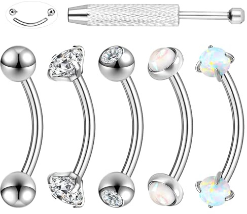 BodyAce 16G Rook Piercing Jewellery Surgical Steel Tragus Earrings Gold Curved Barbells Silver Snake Eyes Piercings for Helix Conch Eyebrow Bars