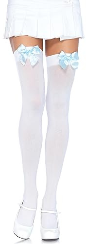 Leg Avenue 6255 - Durchsichtige Halterlose Strümpfe mit Schleife, Einheitsgröße, weiß/hellblau