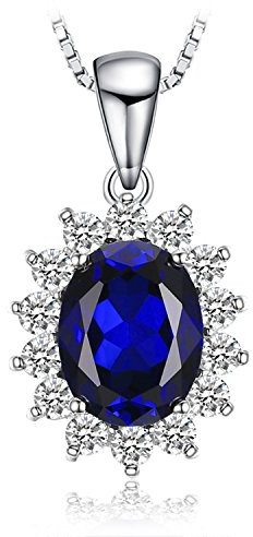 JewelryPalace Princess Diana William Kate Natural Peridot Amethyst Topaz Created Sapphire Emerald Ruby Gemstone Pendant Necklace 925 Sterling Silver (Created Sapphire)
