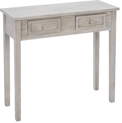 Atmosphera - Console Charme Bois Blanchi, L 80 x H 76 cm, 2 Tiroirs, Style Romantique - Meuble d'Appoint pour Entrée, Chambre, Salon