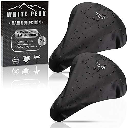 WHITE PEAK® 2er Set Sattelbezug in Universalgröße für jedes Fahrrad - Sattelschutz Wasserdicht - Fahrradsattel Regenschutz - Überzug Fahrradsattelschutz - Fahrradsattelbezug für wasserdichte Sattel