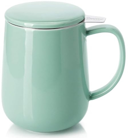 Sweese 20 OZ Porcelain Tea Mug with Infuser and Lid, Loose Leaf Tea Cup, Gifts for Tea Lover - Mint Green