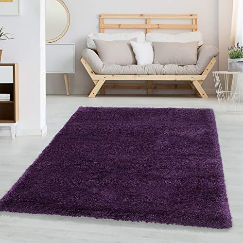 Carpettex Hochflor Teppich - Wohnzimmer Shaggy Flokati Modern Einfarbig 120 x 170 cm Lila - Schlafzimmer Weich Flauschig Waschbar - Küche Esszimmer Langflor