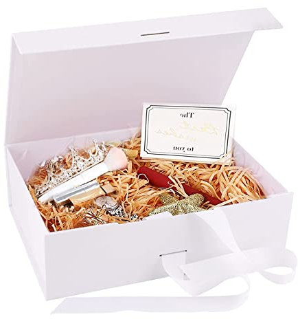 Boite cadeau Bowknot (21x17x7cm), Boite Cadeau Magnétique, Boîte Cadeau Avec Couvercle, Boîte de Cadeau Rectangulaire pour l'anniversaire,le Mariage,Boite cadeau Sint-Valentin (Blanc)