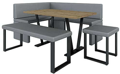 Akiko Banc d'angle en métal avec table et bancs – Groupe d'angle pour votre salle à manger, cuisine moderne, coin salon, coin repas. Parfait pour la cuisine, le bureau et la réception. Finition solide