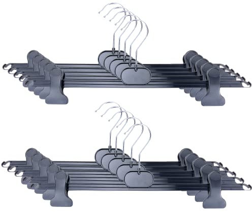 20er Set Hosenbügel Klemmbügel zum Klemmen - ausziehbar & rutschfest - für Hosen, Röcke - Schwarz