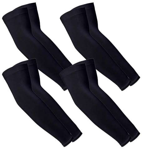 Voarge 4 paia di manicotti di raffreddamento UV per uomo e donna, protezione per braccio di raffreddamento UPF 50+, scaldamuscoli per basket, pallavolo, equitazione (4 Nero)