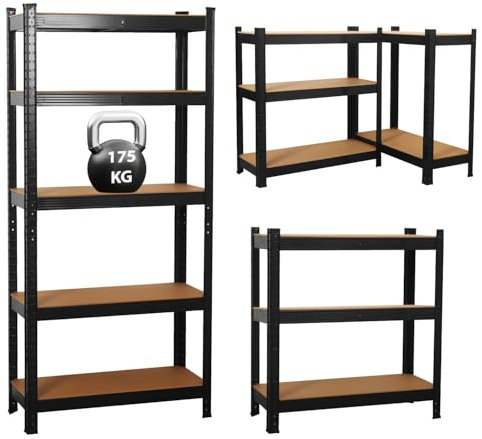 Garage Shelving Units,5 Tier Shelving Unit Garage Shelves Storage Shelf Heavy Duty Shed Storage Racking Shelf Metal Boltless for Warehouse Workshop Office (Black, 70X30X150)