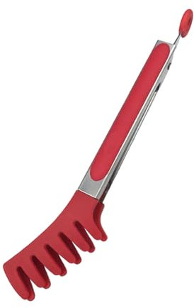 Wfq836 Pince à pâtes en acier inoxydable avec pointes en silicone, pince de service antidérapante pour pâtes, spaghettis, cuisine, pâtisserie, ustensiles de barbecue Wfq836 (rouge, 25,7 x 5,8 cm)