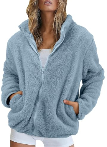 Chaqueta de forro polar para mujer sin capucha, sudadera con capucha mullida, gran tamaño, forro polar, chaqueta de peluche con bolsillos,