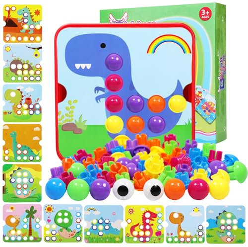 Giugio Mosaik Steckspiel für Kinder, Montessori Spielzeug ab 3+ jahre, Kinderspiel zum Farbenlernen, Steckspielzeug Mosaik Steckspiel, Motorikspielzeug Lernspielzeug Spiele Geschenk Kinder