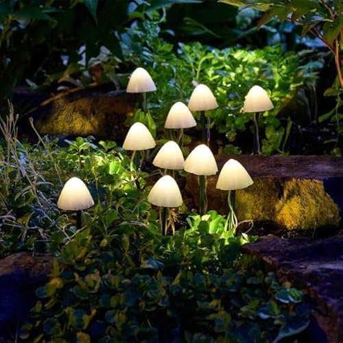 Garden Mile 10pc Solar String Lights Outdoor Garden Mushroom Lighting for Garden String Fairy Lights Warm White LED Fall Outdoor Decor Lighting for Outdoors