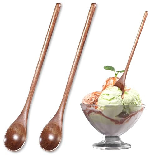 Cuillère en bois pour café, cuillère à miel faite à la main - Longue poignée - Cuillère ronde en bois - Cuillère à thé en bois - Cuillère à soupe en bois - Longue poignée - Cuillère à café pour la