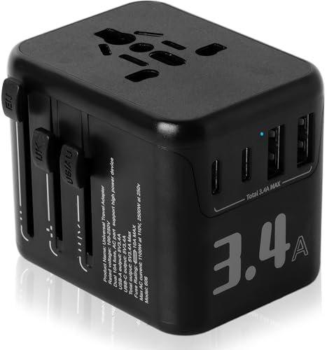 Adaptateur prise anglaise compact et léger – Adaptateur prise universelle de voyage avec une sécurité renforcée pour appareils avec ports USB– Témoin Lumineux - Comptatible Prise USA, Japon, Australie