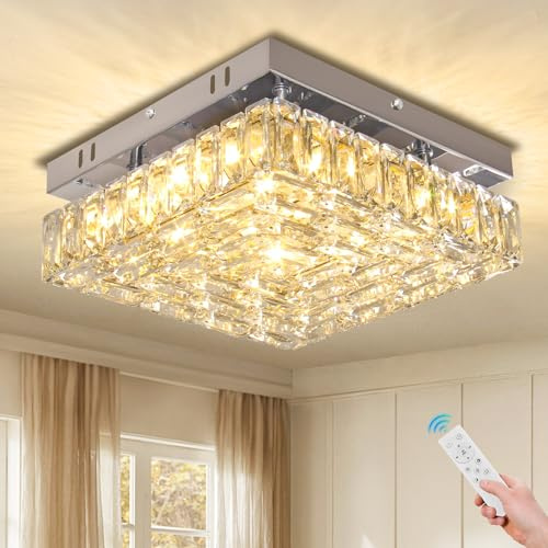 FRIXCHUR LED Quadratischer Kristall-Kronleuchter, Moderne Kristall Deckenleuchte, Mini Unterputz Deckenleuchte, Kronleuchter für Schlafzimmer,Küche, Flur (Dimmbar)