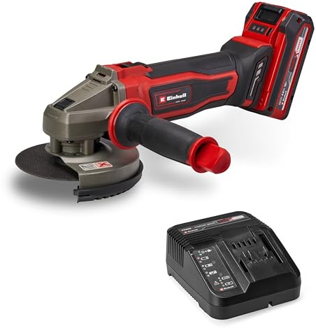 Einhell Amoladora angular con batería TE-AG 18/125-2 Li (1x 4,0 Ah) PXC (18V, 125mm diámetro de disco, 33mm profundidad de corte, protección de corte, sin disco de corte, incl. batería 4,0 Ah)