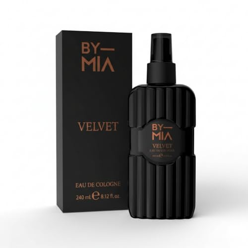 BY MIA Eau de Cologne Velvet Bloom 240 ml – Profumo di velluto ambrato | Colonia dopobarba da uomo | ambra calda, morbide note floreali e cipriate