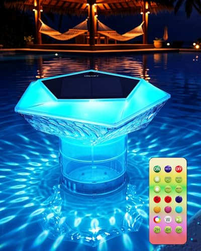 MYMULIKE Flotador dosificador para Piscina, Flotante Solar para tabletas de Cloro de 4 Pulgadas, dosificador de Cloro Grande para Piscina con iluminación de Piscina, dosificador de Cloro Ajustable